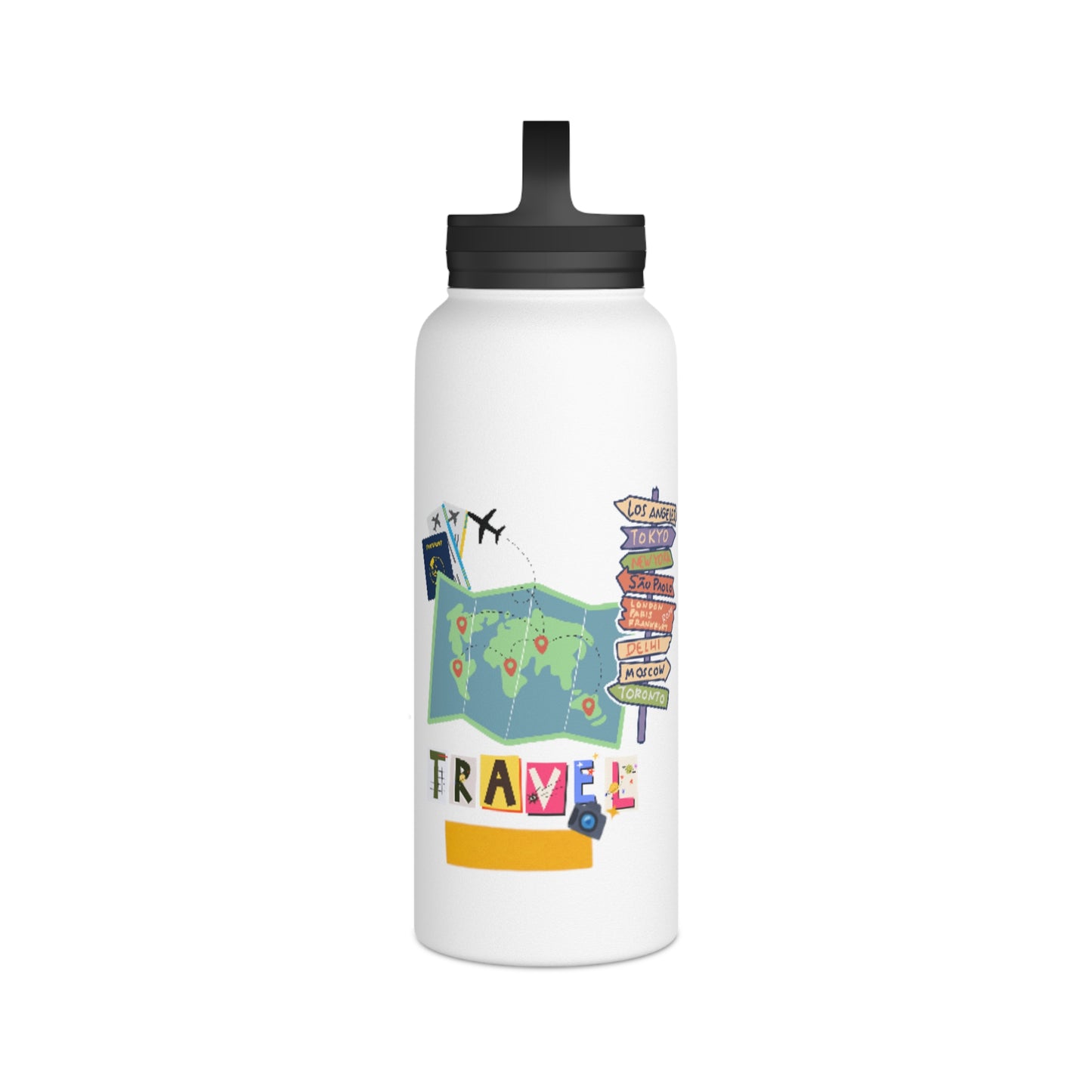 Travel-Inspired Stainless Steel Water Bottle with Handle Lid