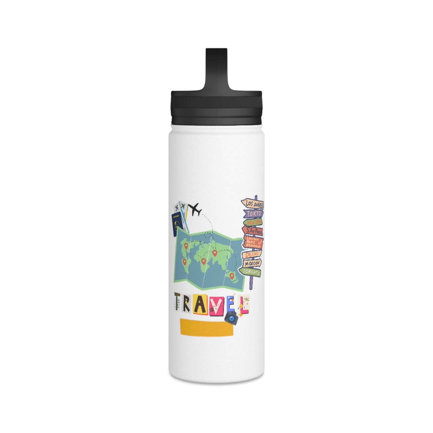 Travel-Inspired Stainless Steel Water Bottle with Handle Lid